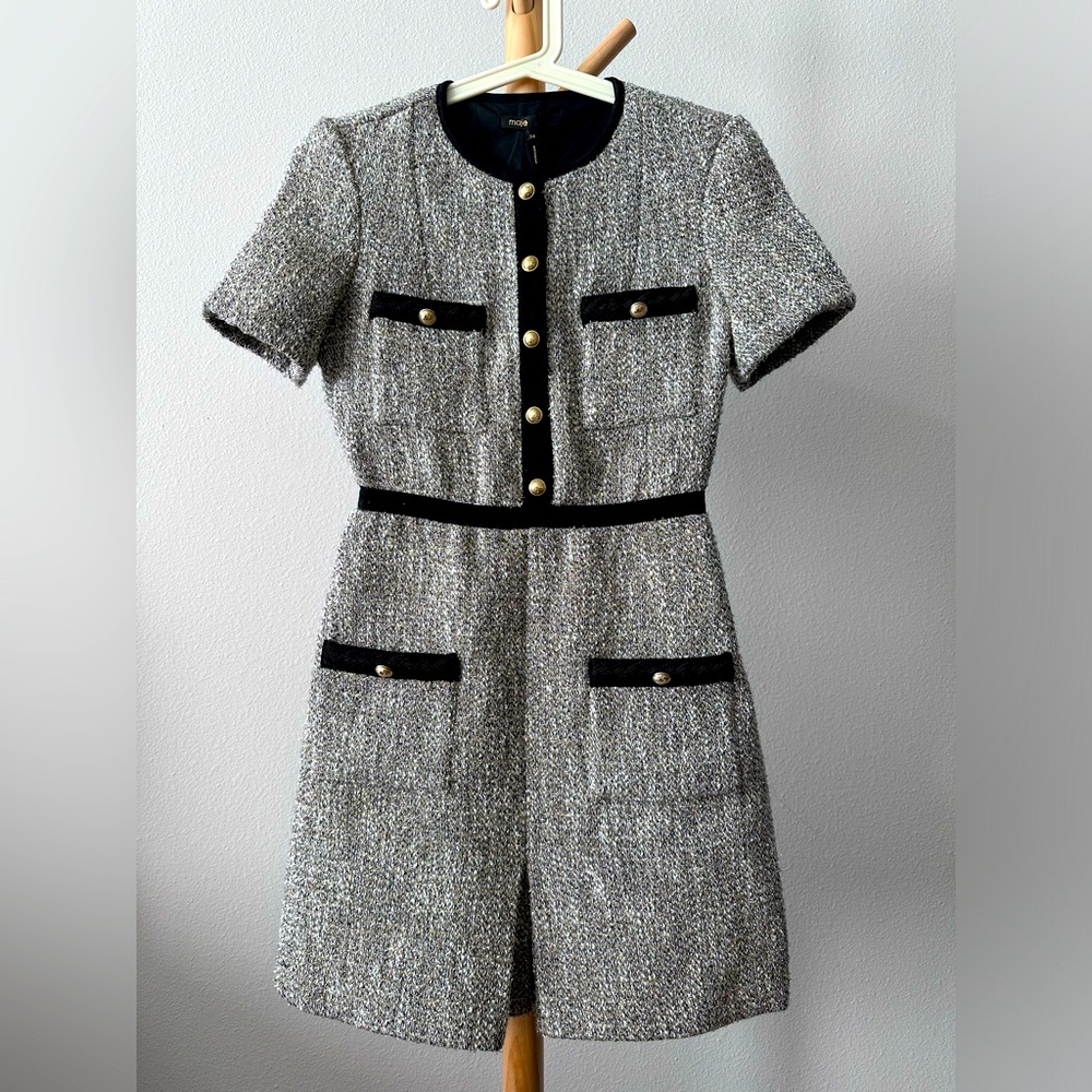 Maje Rinie Contrast Trimmed Tweed Mini Dress